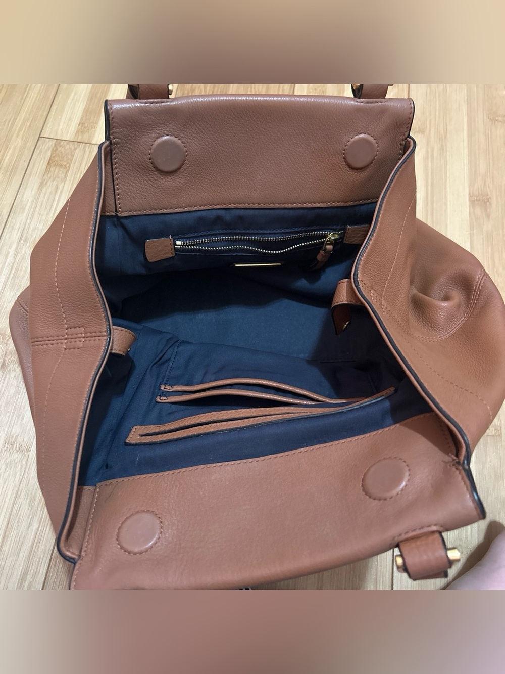 Tory Burch half moon Cognac Leather Double-Handle Shoulder Bag - Picture 5 of 11